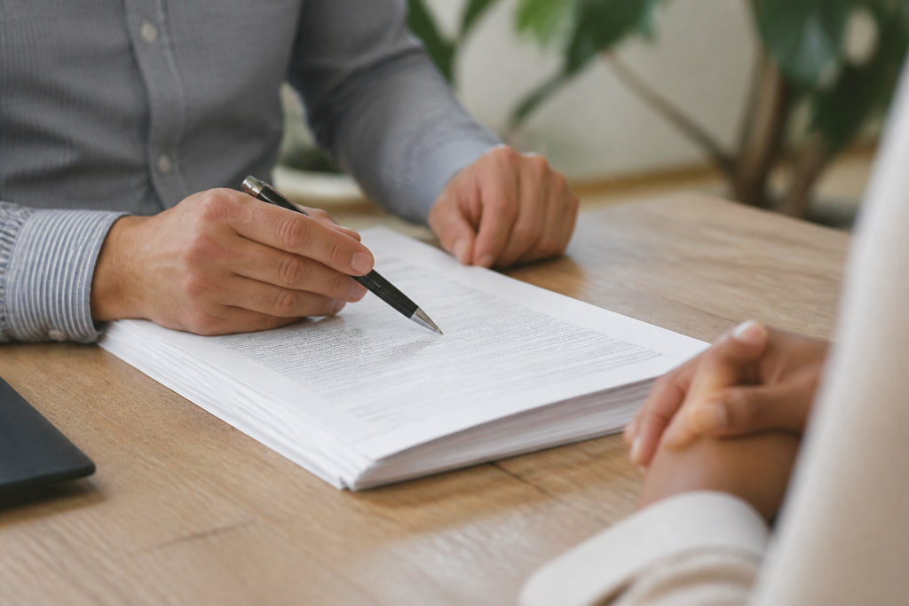 Document immobilier affichant pourcentage commission agent stylo pointant