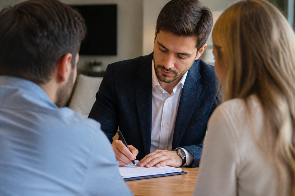 Agent immobilier signant document contrat avec stylo noir