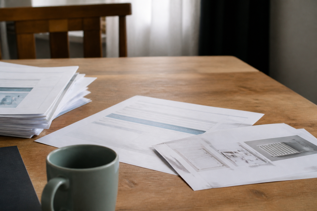 Documents financiers et devis de chauffage sur bureau